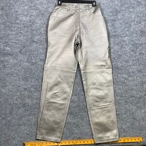 Tower Hill Collection Metallic Silver Leather Pants Women's Size 6 Straight Leg